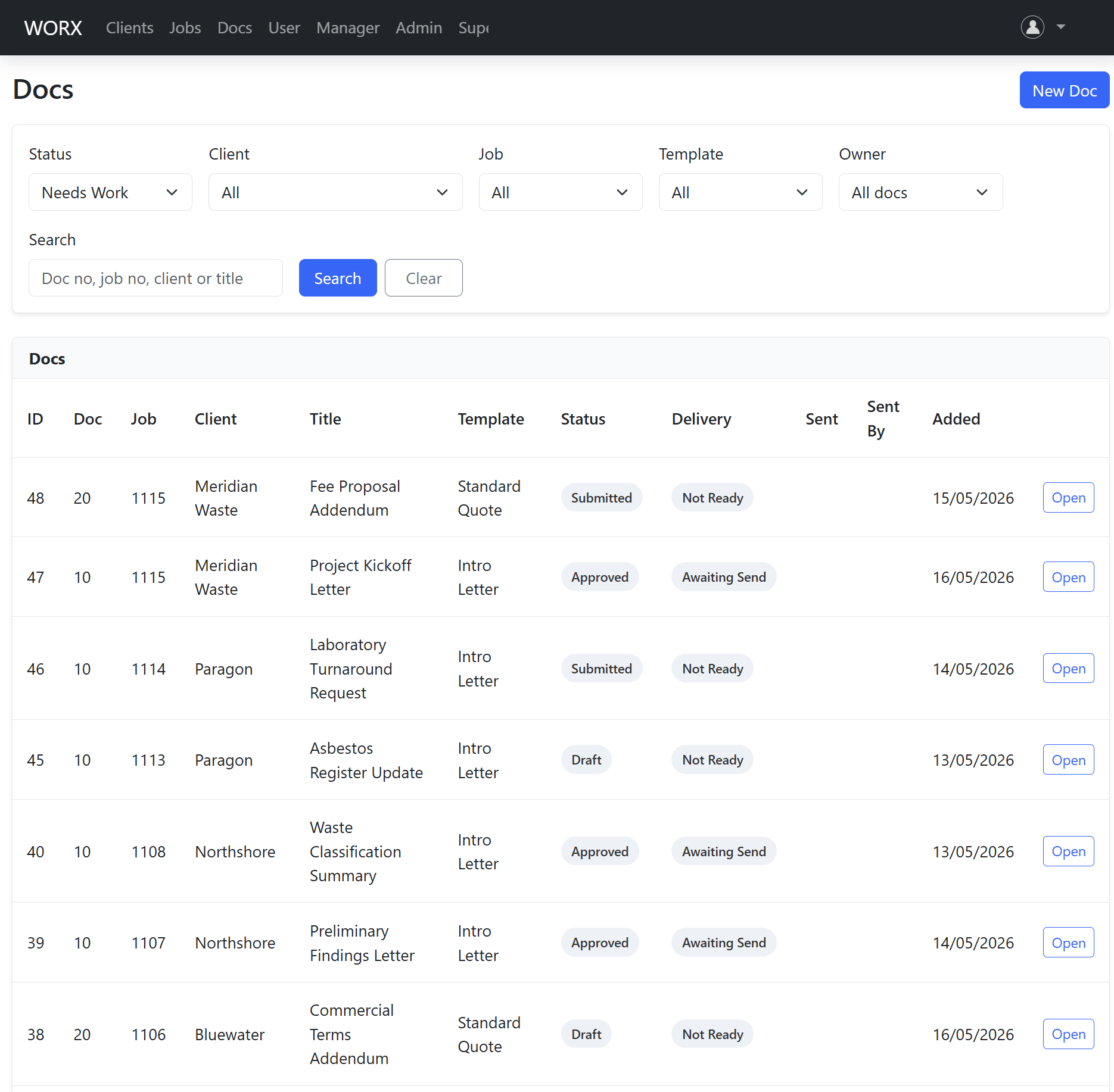 Worx documents list